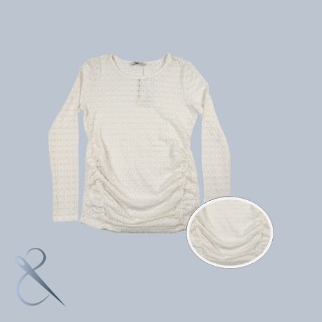 FULL SLEEVE SEMI SHEER GATHERED LACE TEE